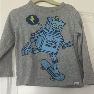 GAP | (2T) Gray Long Sleeve with Blue Robot Graphic